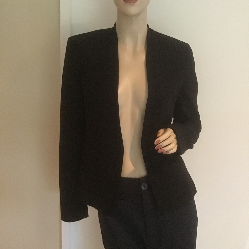Theory Womens Black Open Front Collarless Blazer Jacket Size 4 Professional Work